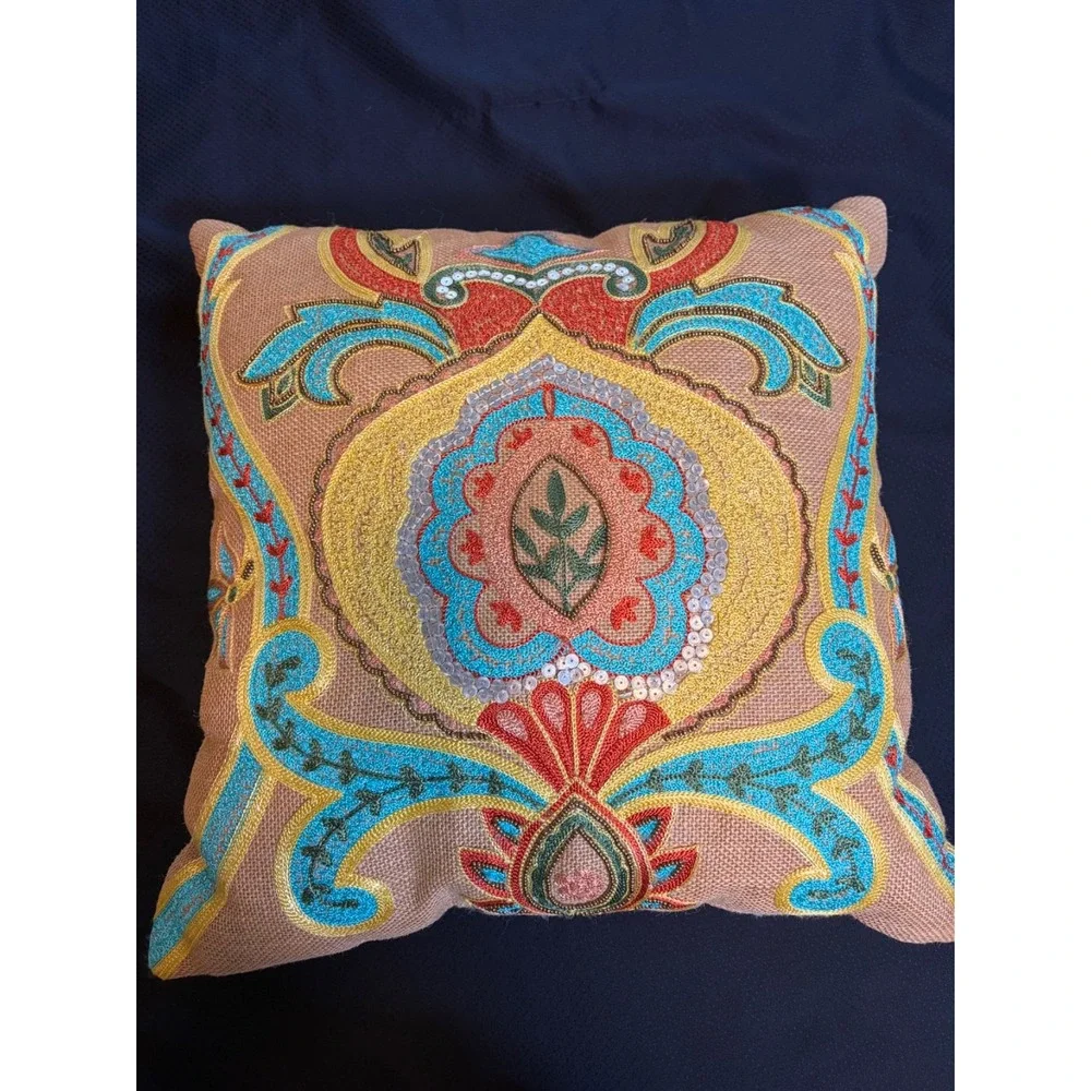 intricately Embroidered Beaded Sequined Pillow-18